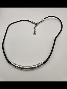 Brighton City Collar Curved Bar Necklace on Black Braided Cord Flower Design
